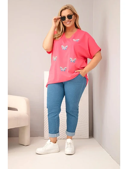 Dámská bavlněná halenka Plus Size s model 22185741 růžová - K-Fashion Dámská bavlněná halenka Plus Size s model 22185741 růžová - K-Fashion