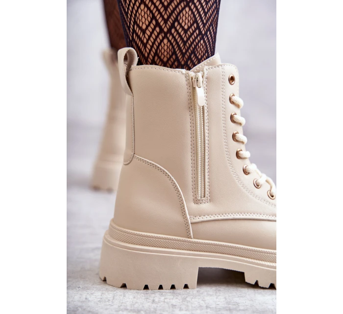 Dámské zateplené kožené kozačky světle béžové model 21598620 - EVENTO