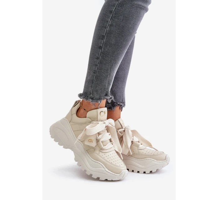 Dámské Kožené Tenisky Béžové model 21671647 - CheBello