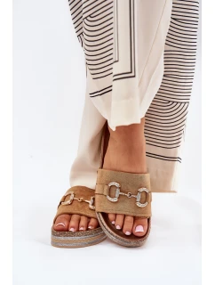 Dámské Pantofle Na Platformě Se Zlatou Dekorací A Leskem Camel Morisela