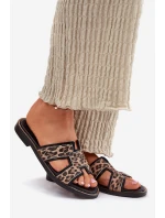 Kožené Ploché Pantofle S Panteřím Vzorem Zazoo 40383 Černé