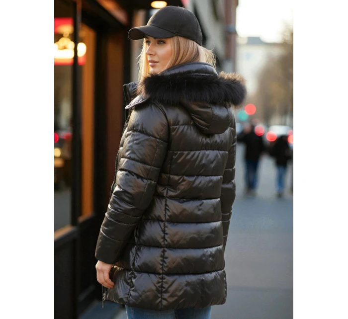 Dámská prošívaná zimní bunda s kožešinou SHINE černá FashionStreet TY4483z