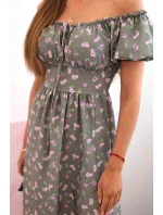 Dámské maxi šaty s květinami a model 21115413 khaki - K-Fashion