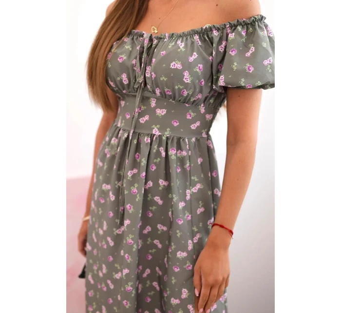 Dámské maxi šaty s květinami a model 21115413 khaki - K-Fashion