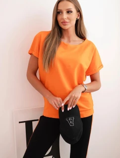 Dámský bavlněný komplet s tričkem a legínami s lampasem oranžový