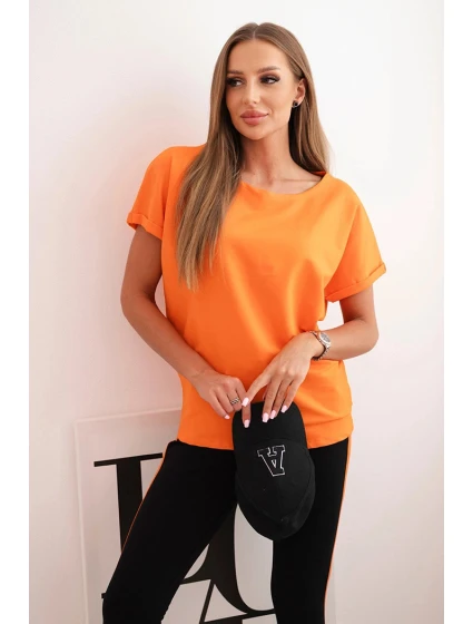 Dámský bavlněný komplet s tričkem a legínami s lampasem oranžový Dámský bavlněný komplet s tričkem a legínami s lampasem oranžový
