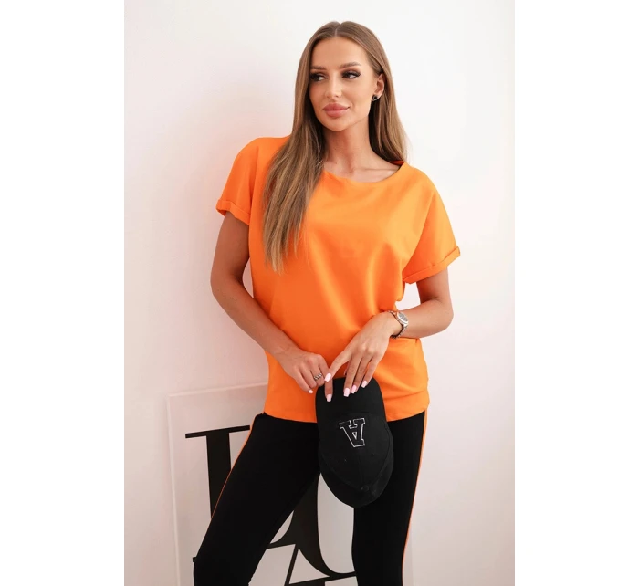 Dámský bavlněný komplet s tričkem a legínami s lampasem oranžový Dámský bavlněný komplet s tričkem a legínami s lampasem oranžový