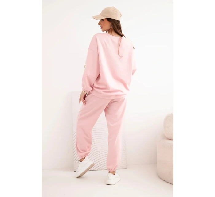 Dámský máslový komplet s volnou mikinou a kalhotami s nápisem LOVE pudrově růžová