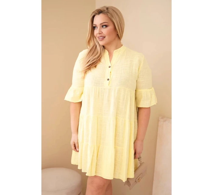 Dámské bavlněné šaty Plus Size s volány žlutá