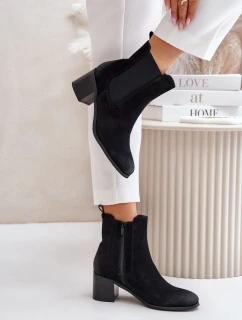 Zateplené dámské boty na podpatku černé model 21674353 - Boto