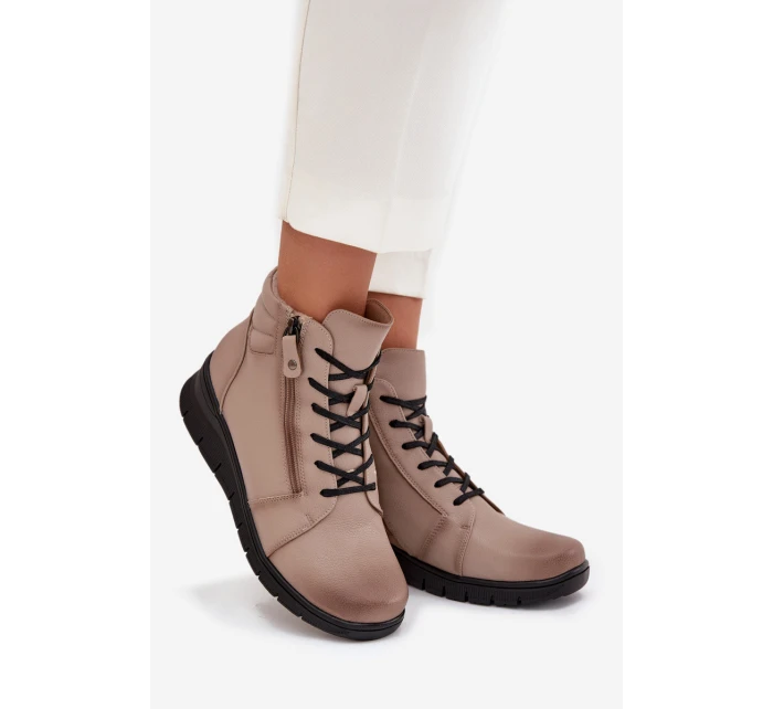 Kožené dámské kotníkové boty na platformě zateplené Vinceza 39963 béžové Kožené dámské kotníkové boty na platformě zateplené Vinceza 39963 béžové