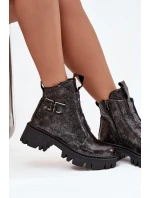 Kožené lakované dámské boty s ozdobou zateplené Artiker 57C2081 grafitové