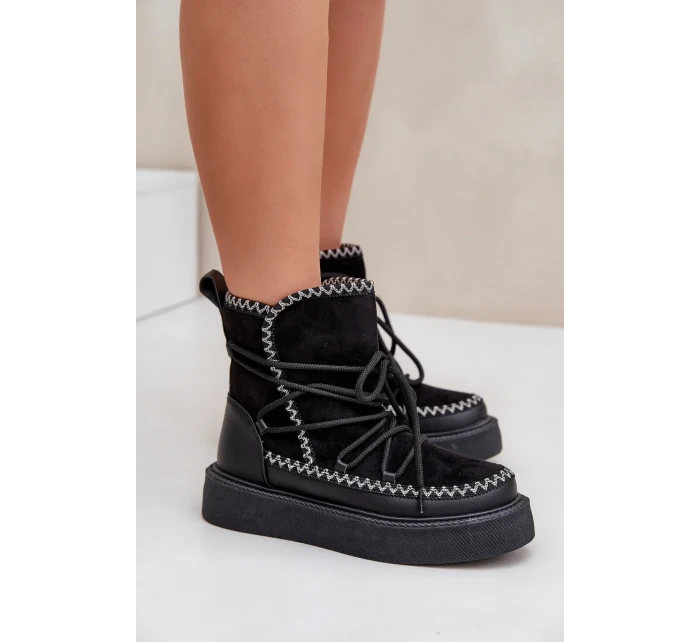 Dámské sněhule s výšivkou na platformě černé Naleris