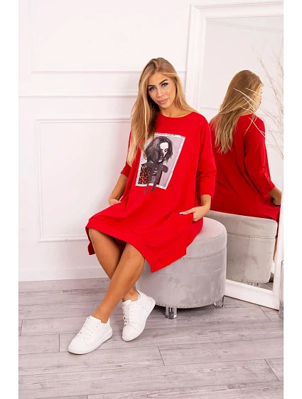 Šaty s potiskem a model 18743460 spodní částí červené - K-Fashion