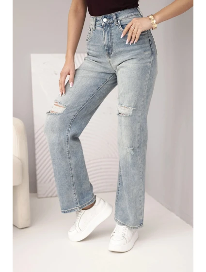 Dámské kalhoty se širokou nohavicí a model 22010252 džínové - K-Fashion