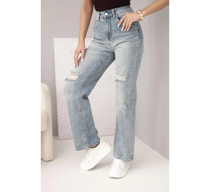 Dámské kalhoty se širokou nohavicí a model 22010252 džínové - K-Fashion