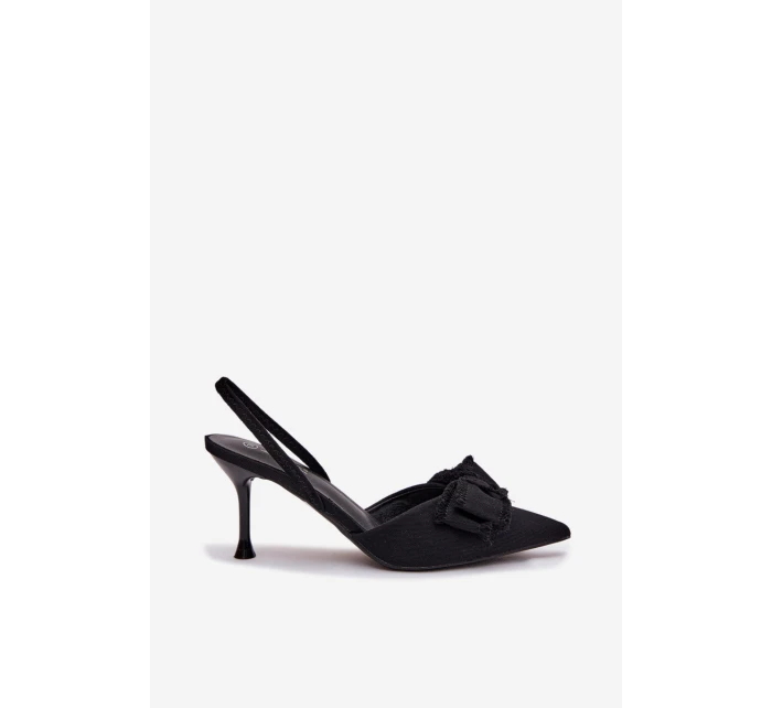 Dámské sandály na podpatku s mašlí Černé Hestia Dámské sandály na podpatku s mašlí Černé Hestia