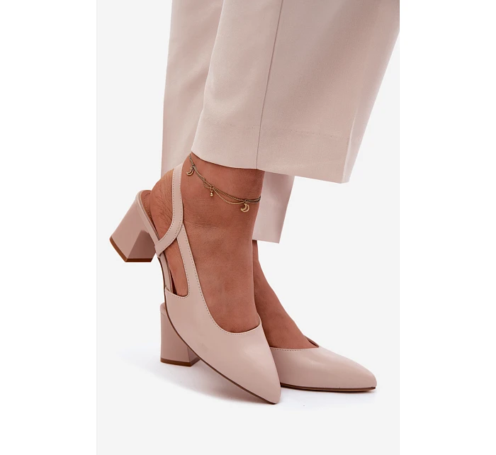 Dámské sandály na podpatku model 22123336 Krémová Růžová - SERGIO LEONE