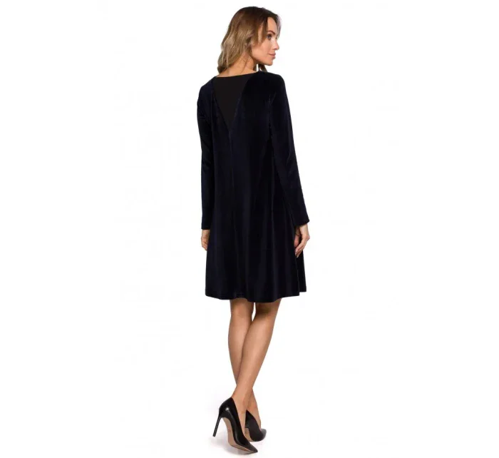 M566 Sametové šaty uvolněného střihu - tmavě modré