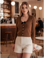 Dámský krátký svetr s mašlí hnědý Dstreet model 21988251 - FashionStreet