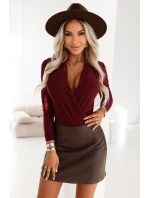 Dámské BODY s obálkovým výstřihem vínové model 21781180 - numoco Dámské BODY s obálkovým výstřihem vínové model 21781180 - numoco