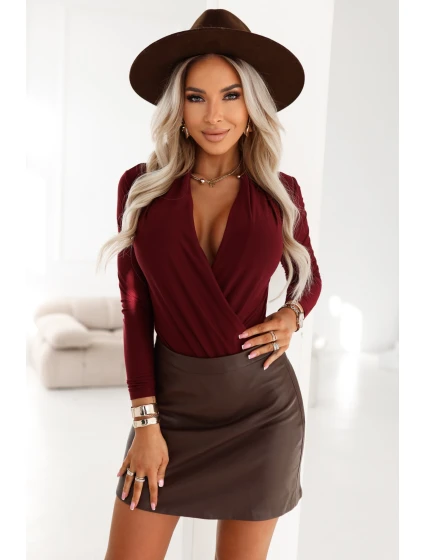 Dámské BODY s obálkovým výstřihem vínové model 21781180 - numoco Dámské BODY s obálkovým výstřihem vínové model 21781180 - numoco
