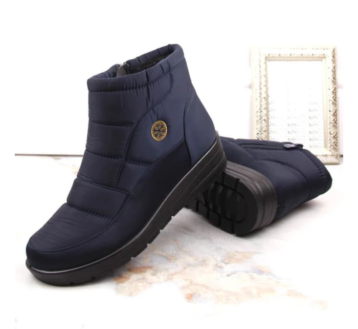 Novinky W EVE437B tmavě modré sněhule na podpatku