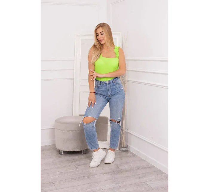 Halenka bez ramínek s volánky zelená neonová Halenka bez ramínek s volánky zelená neonová