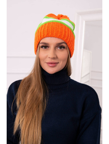 Kinga dámská čepice K297 oranžová+zelená neon+bílá