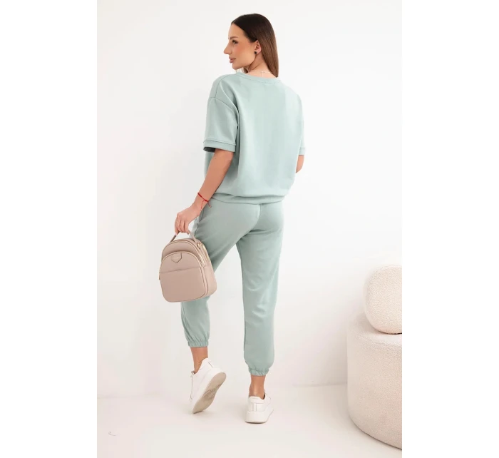 Dámská souprava z viskózy máslíčko s krátkým rukávem a kalhotami tmavě mátová