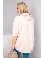 Dámská mikina plus size z viskózy s kapucí a klokaní kapsou béžová Dámská mikina plus size z viskózy s kapucí a klokaní kapsou béžová