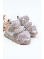 Kožené dětské zimní boty s kožíškem Stříbrné model 21641902 - Boto