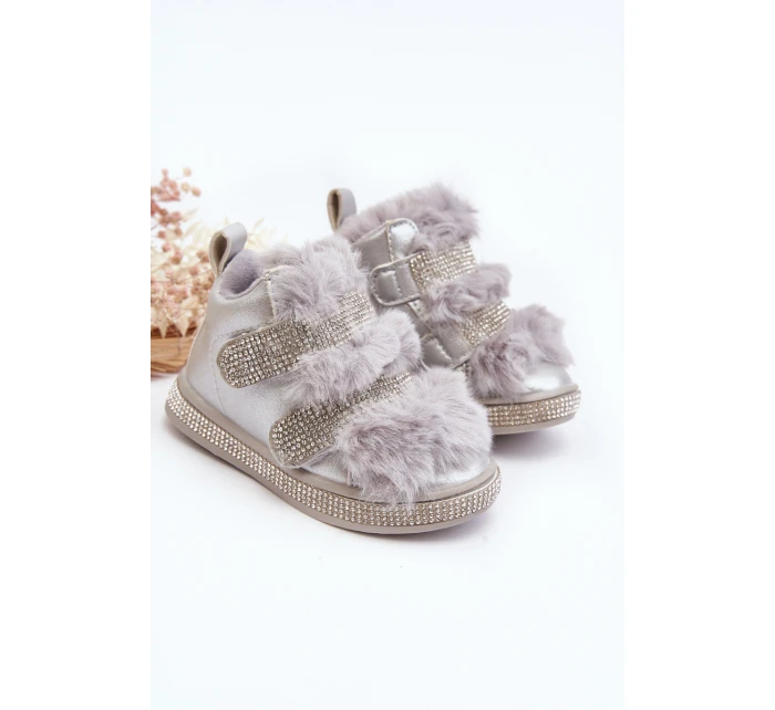 Kožené dětské zimní boty s kožíškem Stříbrné model 21641902 - Boto
