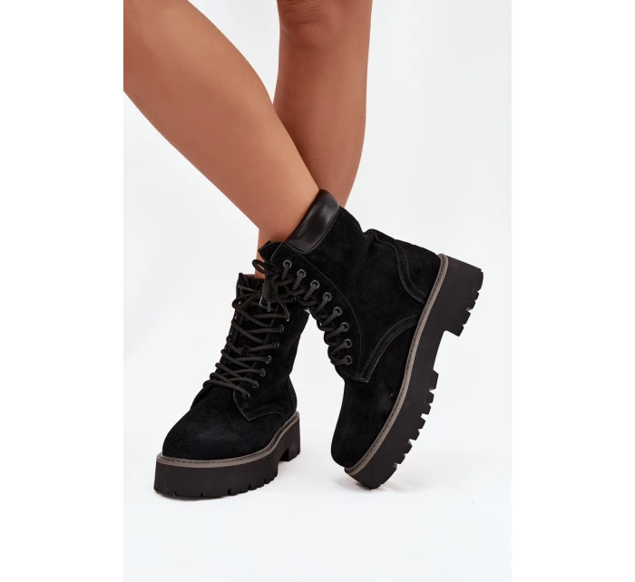 Semišové workery dámské s šněrováním Big Star SS274791 Černé