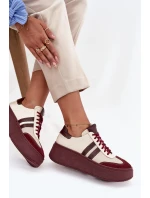 Kožené dámské tenisky na platformě Zazoo 3775 béžovo-bordó