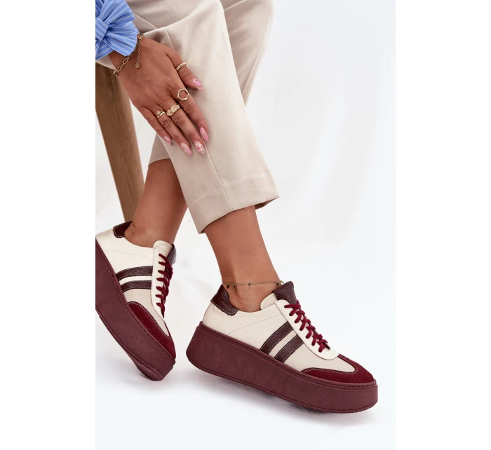 Kožené dámské tenisky na platformě Zazoo 3775 béžovo-bordó