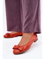 Kožené baleríny s mašlí model 22133508 Oranžové - Maciejka