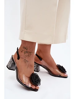 Průhledné sandály na podpatku s krystaly síťová růže D&A MR61-9011 Černé