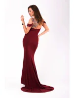 Dámské šaty EVA&LOLA na ramínka dlouhé s vlečkou bordó - Bordó / S - EVA&LOLA