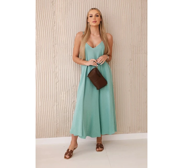Mušelínové šaty na ramínka tmavá máta