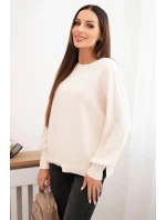 Dámský viskózový svetr s dlouhým rukávem a rozparkem po model 21410308 béžový - K-Fashion Dámský viskózový svetr s dlouhým rukávem a rozparkem po model 21410308 béžový - K-Fashion