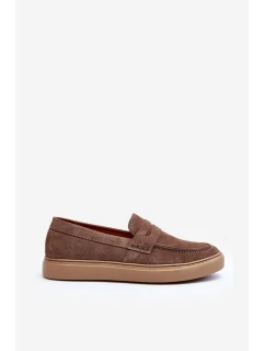 Mužské Semišové Polobotky Loafersy Zazoo 1574 Tmavě Beige