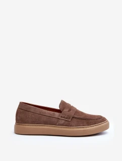 Mužské Semišové Polobotky Loafersy Zazoo 1574 Tmavě Beige