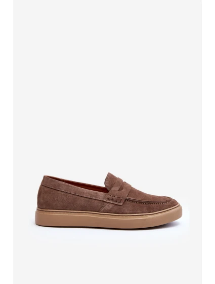 Mužské Semišové Polobotky Loafersy Zazoo 1574 Tmavě Beige