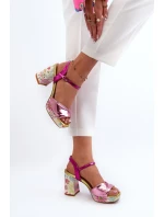 Dámské sandály na podpatku ve květech D&A CR980 růžové