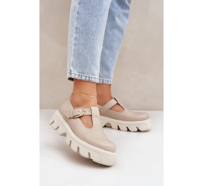 Kožené Polobotky S Přezkou Zazoo 20183 Béžové