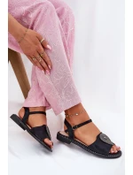 Dámské Sandály Na Plochém Podpatku S Ozdobou model 21696821 Černé - S.Barski Dámské Sandály Na Plochém Podpatku S Ozdobou model 21696821 Černé - S.Barski