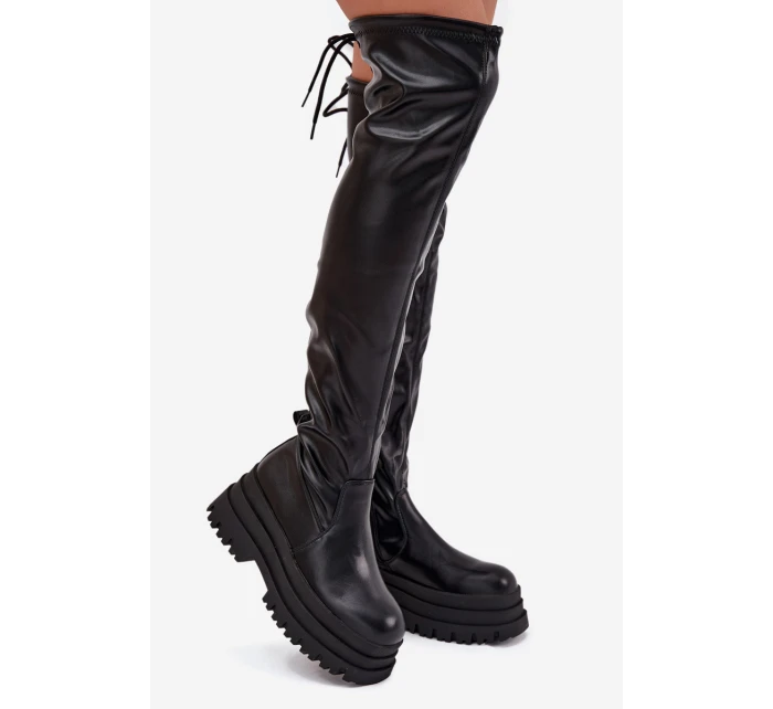 Dámské Kozačky Po Kolena Na Masivní Platformě Černé model 21707072 - Boto