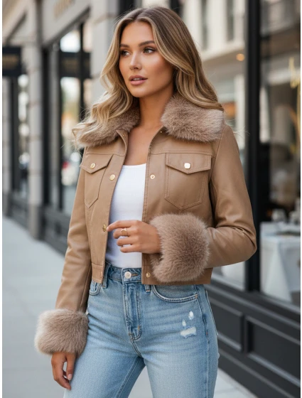 Dámská kožená bunda s velbloudí kožešinou FashionStreet TY5139