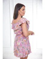 Květinové šaty s odhalenými rameny ve fialové barvě